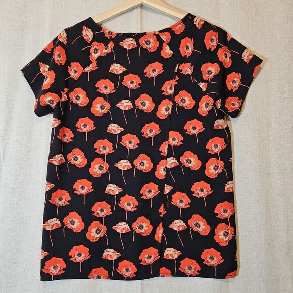 CABI Flanders Top Red Poppy Print Floral Blouse Short Sleeve Back Faux Wrap XS - Picture 7 of 9